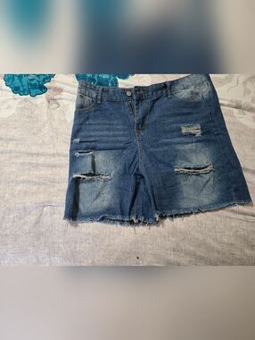 Women’s Distressed Denim Shorts - Blue